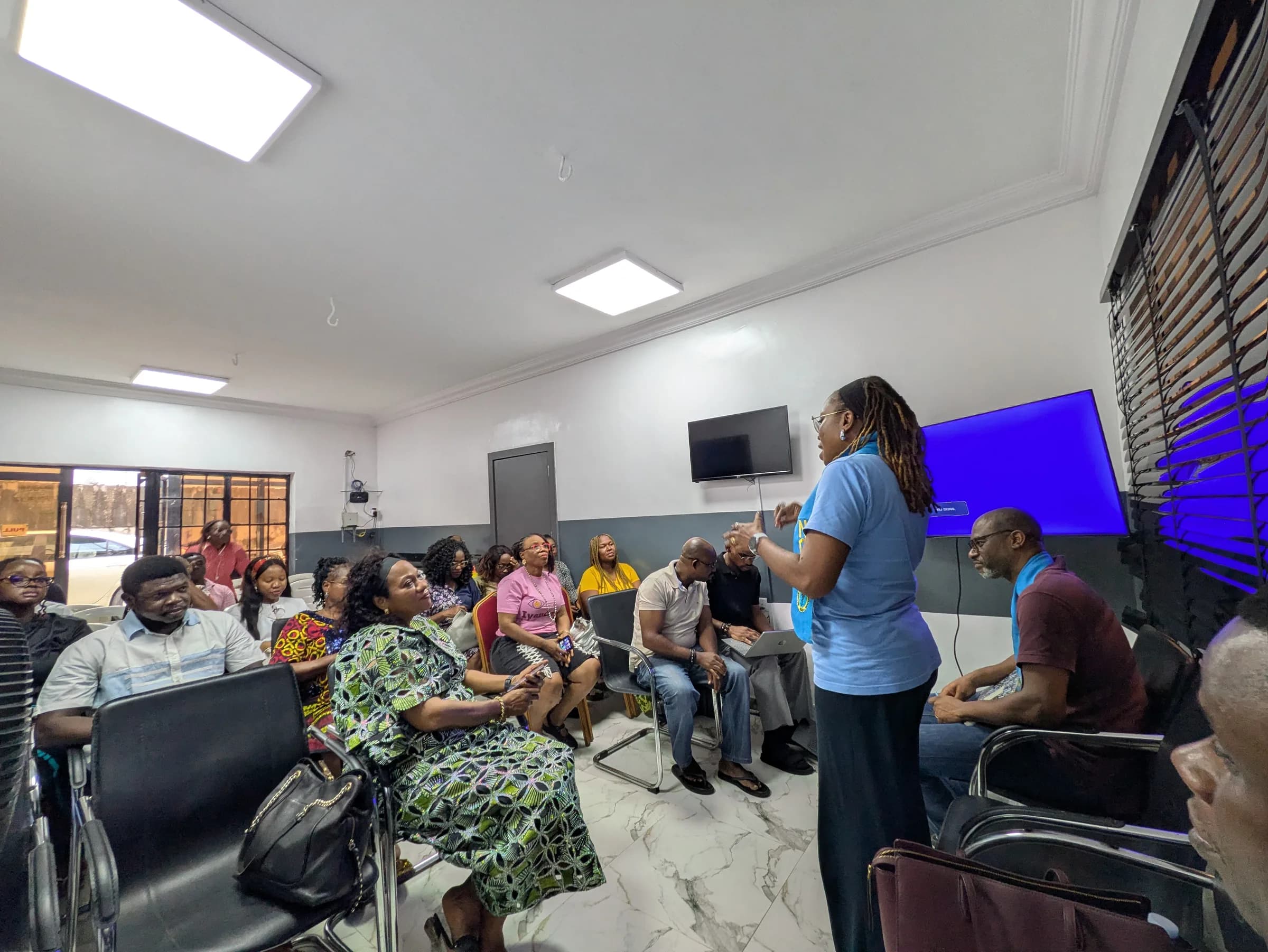 The audience seated and listening during the eye-health talk.